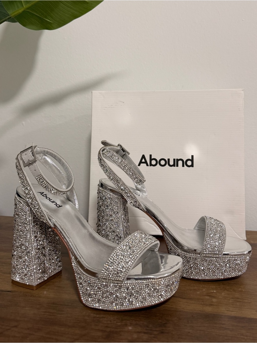 Abound Kitch Rhinestone Platform Block Heel Sandals Silver 7.5